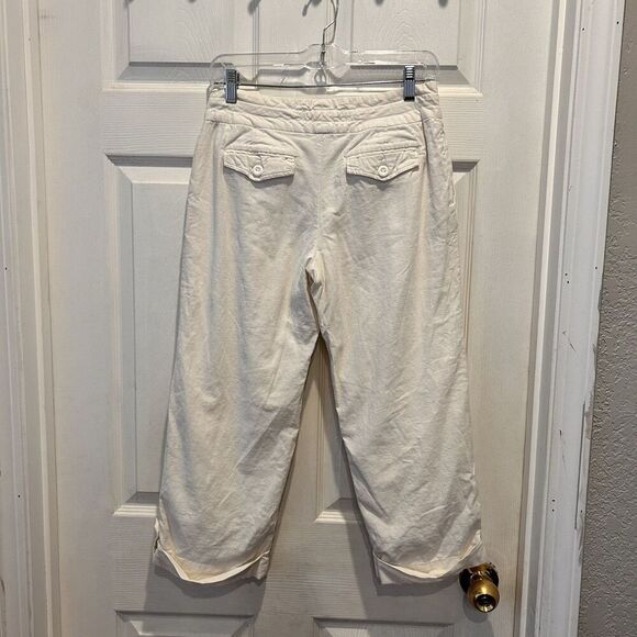 Old Navy Pants Womens Sz 4 White Linen Stretch‎ Lined Roll Cuff Wide Leg VTG Y2K - Picture 4 of 6